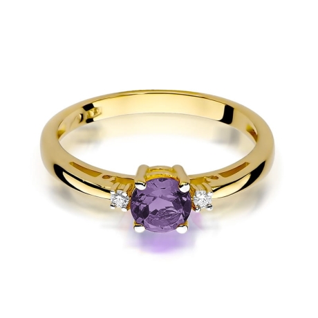Przejdź do produktu Pierścionek zaręczynowy z żółtego złota z ametystem i diamentami 0,03ct Fire Of Love 