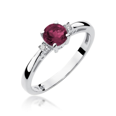 Przejdź do produktu Pierścionek zaręczynowy z białego złota z rubinem i diamentami 0,03ct Fire Of Love
