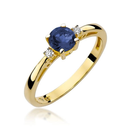 Przejdź do produktu Pierścionek zaręczynowy z żółtego złota z szafirem i diamentami 0,03ct Fire Of Love