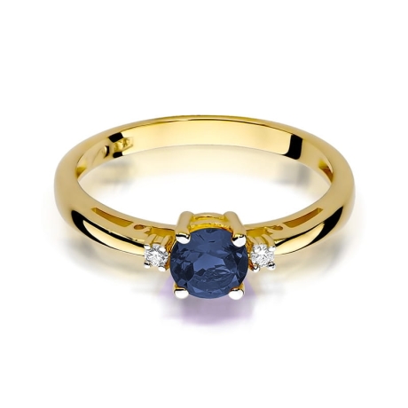 Przejdź do produktu Pierścionek zaręczynowy z żółtego złota z szafirem i diamentami 0,03ct Fire Of Love