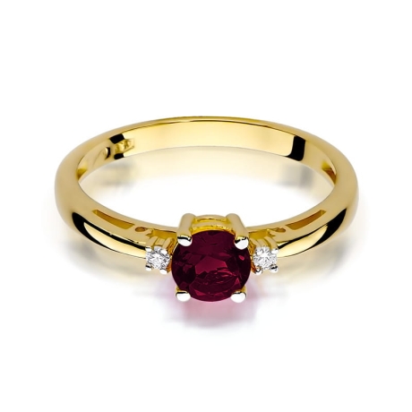 Przejdź do produktu Pierścionek zaręczynowy z żółtego złota z granatem i diamentami 0,03ct Fire Of Love