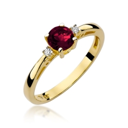 Pierścionek zaręczynowy z żółtego złota z granatem i diamentami 0,03ct Fire Of Love