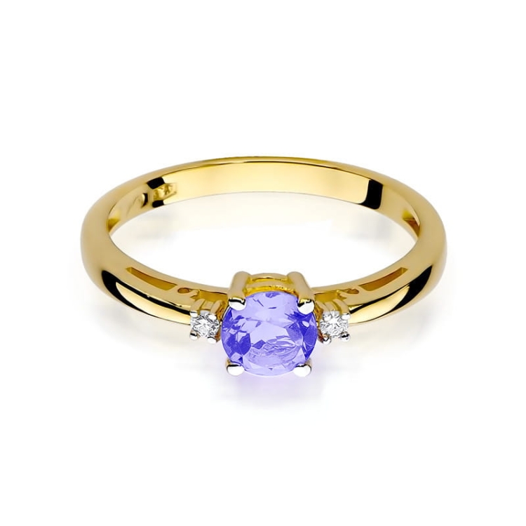 Pierścionek zaręczynowy z żółtego złota z tanzanitem i diamentami 0,03ct Fire Of Love