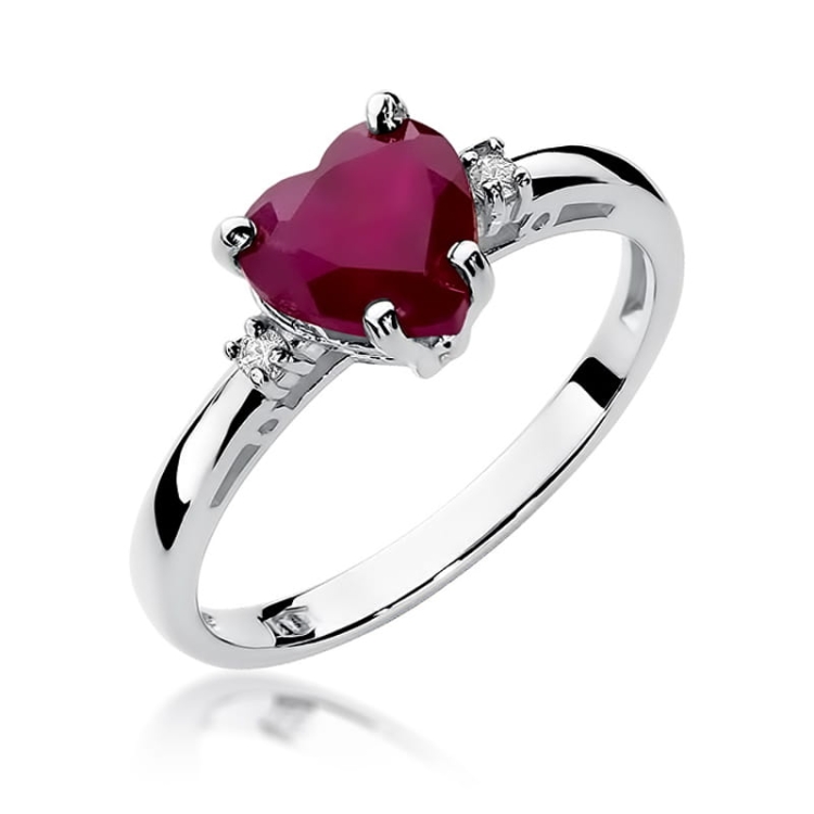 Pierścionek zaręczynowy z białego złota z rubinem i diamentami 0,03ct Fire Of Love