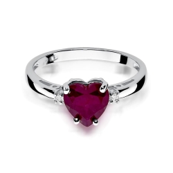 Pierścionek zaręczynowy z białego złota z rubinem i diamentami 0,03ct Fire Of Love