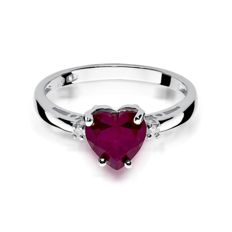 Przejdź do produktu Pierścionek zaręczynowy z białego złota z rubinem i diamentami 0,03ct Fire Of Love