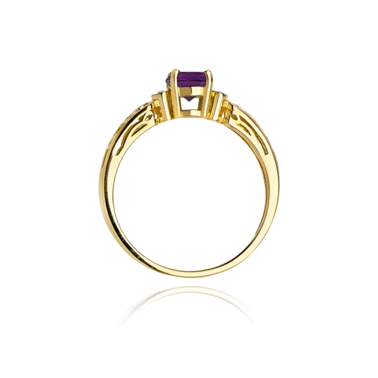 Pierścionek zaręczynowy z żółtego złota z ametystem i diamentami 0,02ct Fire Of Love