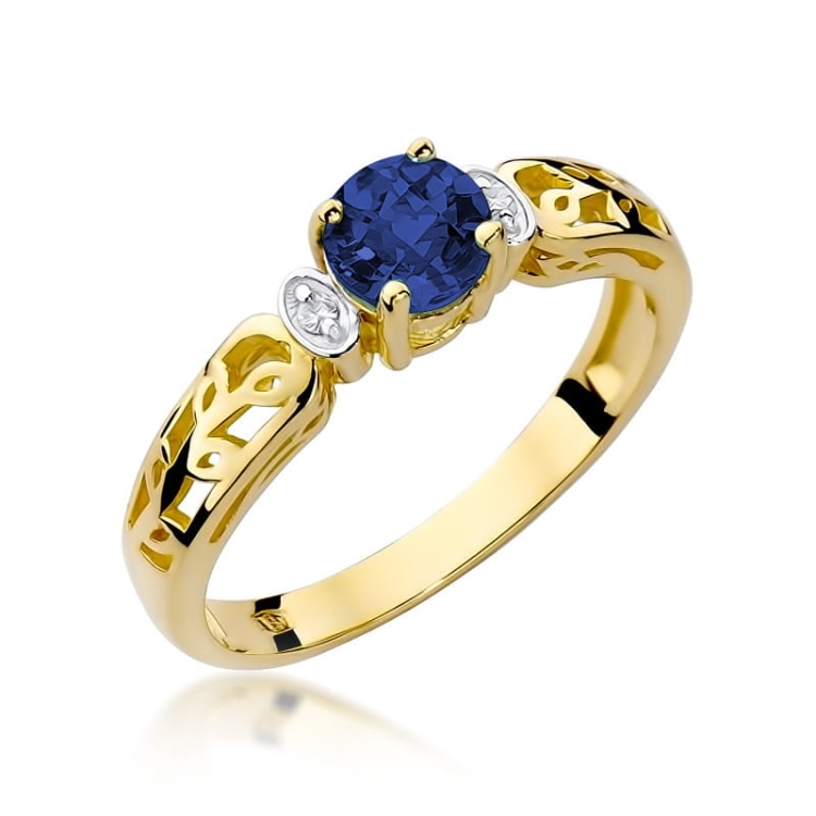 Pierścionek zaręczynowy z żółtego złota z szafirem i diamentami 0,02ct Fire Of Love