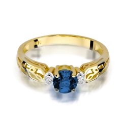 Pierścionek zaręczynowy z żółtego złota z szafirem i diamentami 0,02ct Fire Of Love