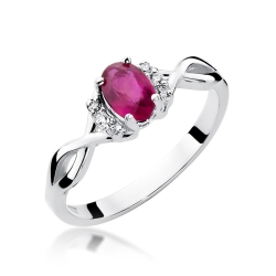 Pierścionek zaręczynowy z białego złota z rubinem i brylantami 0,05ct Fire Of Love