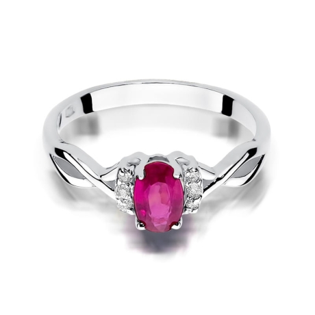 Przejdź do produktu Pierścionek zaręczynowy z białego złota z rubinem i brylantami 0,05ct Fire Of Love 