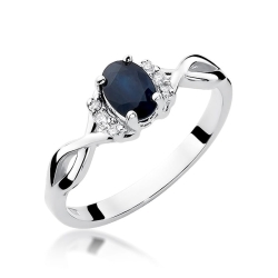 Pierścionek zaręczynowy z białego złota z szafirem i diamentami 0,05ct Fire Of Love