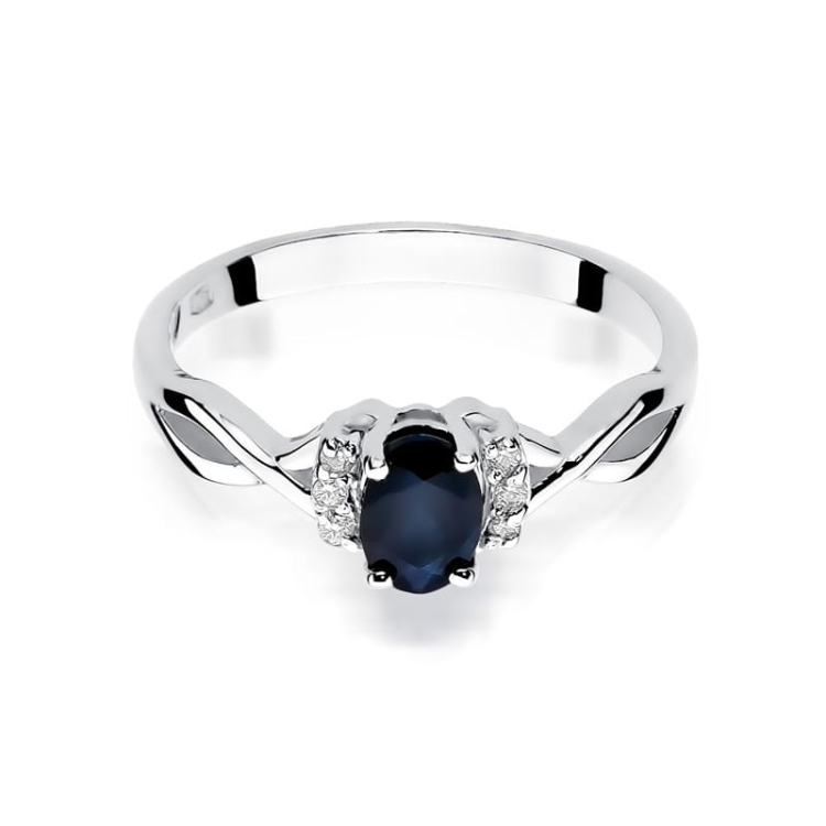 Pierścionek zaręczynowy z białego złota z szafirem i diamentami 0,05ct Fire Of Love