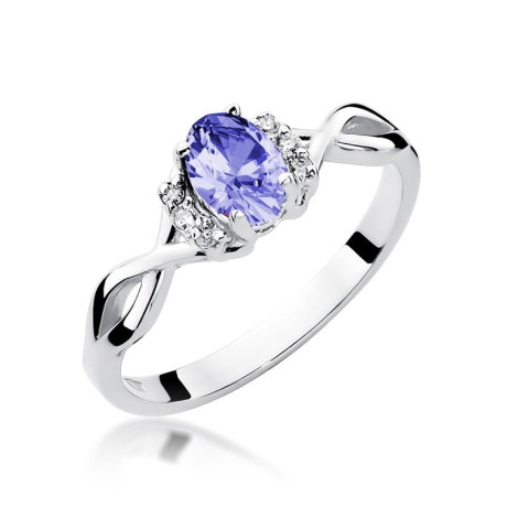 Przejdź do produktu Pierścionek zaręczynowy z białego złota z tanzanitem i diamentami 0,05ct Fire Of Love 
