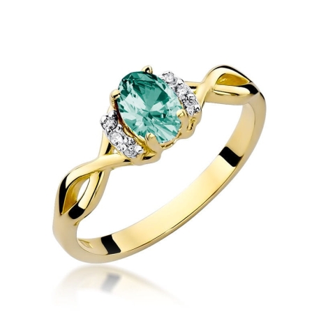 Przejdź do produktu Pierścionek zaręczynowy z żółtego złota z szmaragdem i brylantami 0,05ct Fire Of Love 