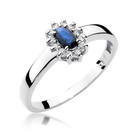 Przejdź do produktu Pierścionek zaręczynowy z białego złota z szafirem i diamentami 0,10ct Fire Of Love