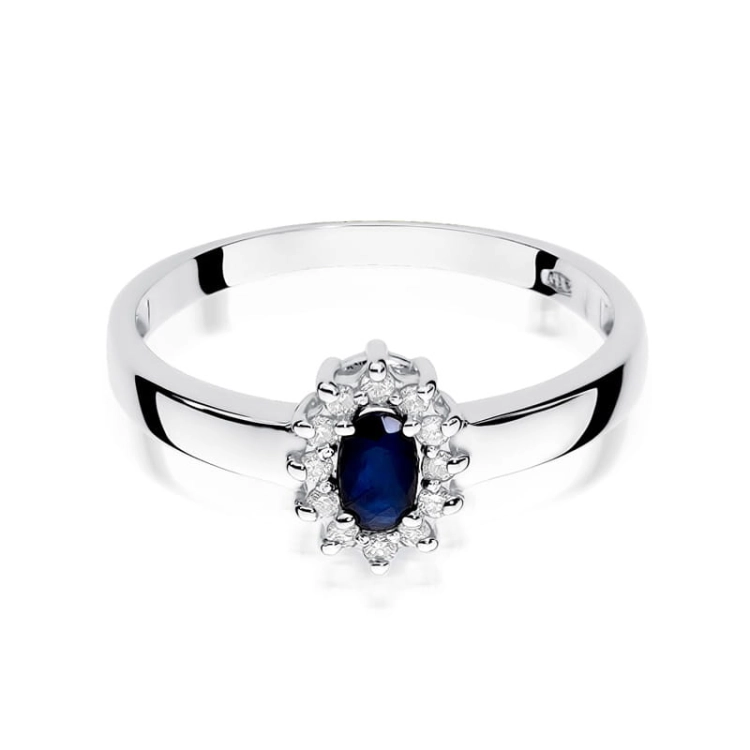 Pierścionek zaręczynowy z białego złota z szafirem i diamentami 0,10ct Fire Of Love