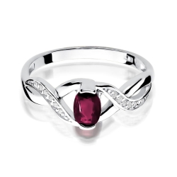 Pierścionek zaręczynowy z białego złota z rubinem i diamentami 0,05ct Fire Of Love