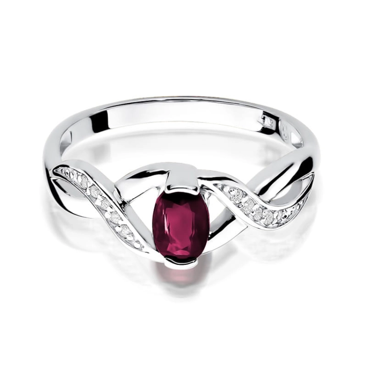 Pierścionek zaręczynowy z białego złota z rubinem i diamentami 0,05ct Fire Of Love