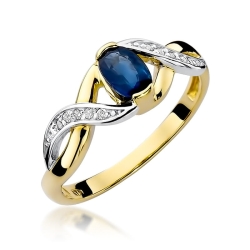 Pierścionek zaręczynowy z żółtego złota z szafirem i diamentami 0,05ct Fire Of Love