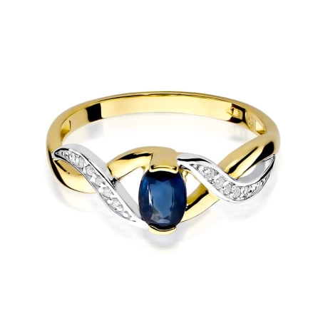 Przejdź do produktu Pierścionek zaręczynowy z żółtego złota z szafirem i diamentami 0,05ct Fire Of Love