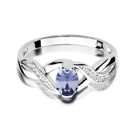 Przejdź do produktu Pierścionek zaręczynowy z białego złota z tanzanitem i diamentami 0,05ct Fire Of Love