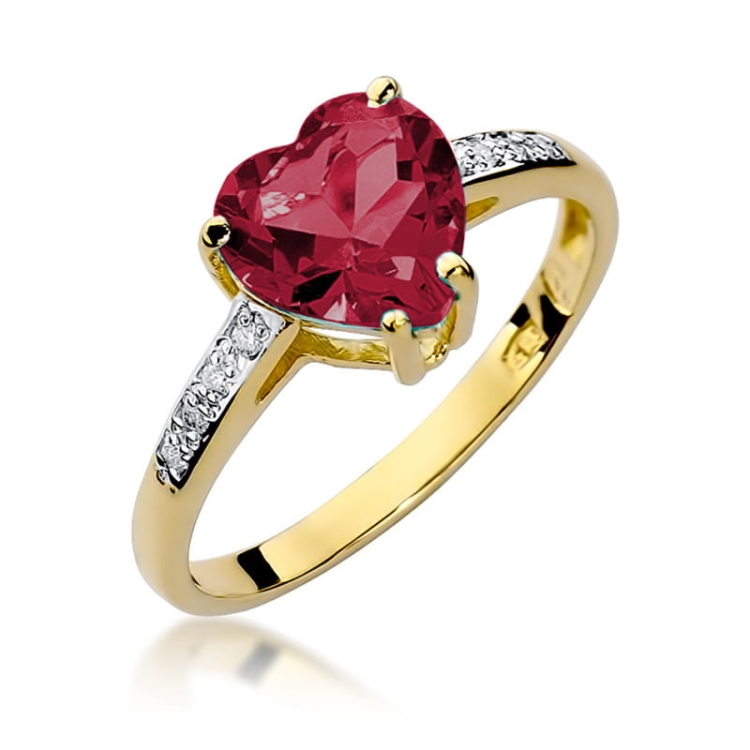 Pierścionek zaręczynowy z żółtego złota z rubinem i brylantami 0,04ct Fire Of Love