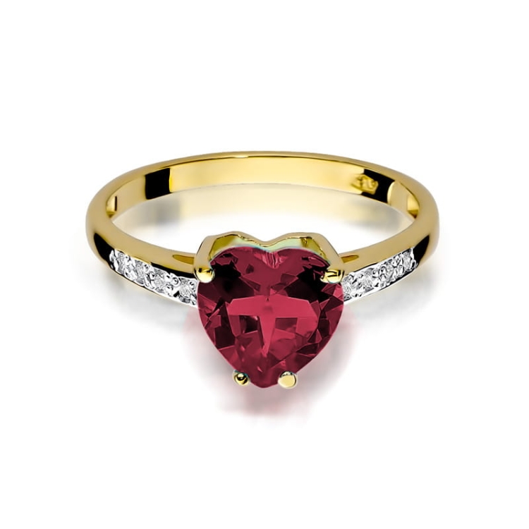 Pierścionek zaręczynowy z żółtego złota z rubinem i brylantami 0,04ct Fire Of Love