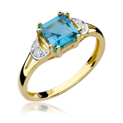 Pierścionek zaręczynowy z żółtego złota z topazem i diamentami 0,06ct Fire Of Love