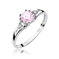 Pierścionek zaręczynowy z białego złota z różowym topazem i diamentami 0,03ct Fire Of Love