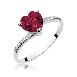 Pierścionek zaręczynowy z białego złota z rubinem i diamentami 0,06ct Fire Of Love