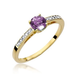 Pierścionek zaręczynowy z żółtego złota z ametystem i diamentami 0,05ct Fire Of Love