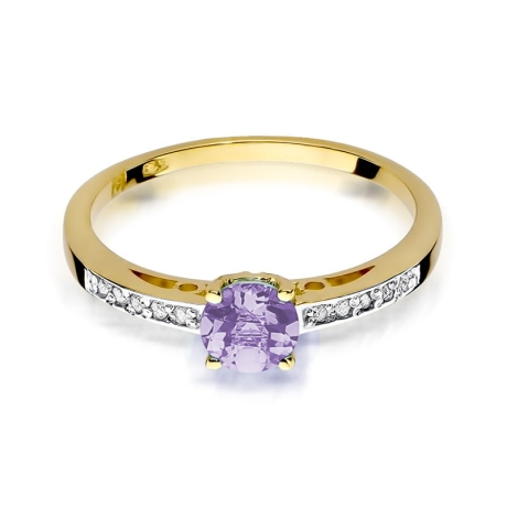 Przejdź do produktu Pierścionek zaręczynowy z żółtego złota z ametystem i diamentami 0,05ct Fire Of Love 