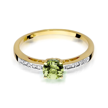 Przejdź do produktu Pierścionek zaręczynowy z żółtego złota z oliwinem i diamentami 0,05ct Fire Of Love 