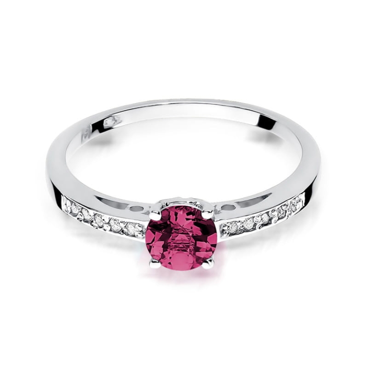 Pierścionek zaręczynowy z białego złota z rubinem i diamentami 0,05ct Fire Of Love