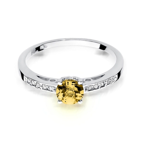 Przejdź do produktu Pierścionek zaręczynowy z białego złota z cytrynem i diamentami 0,05ct Fire Of Love 