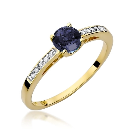 Przejdź do produktu Pierścionek zaręczynowy z żółtego złota z szafirem i diamentami 0,05ct Fire Of Love