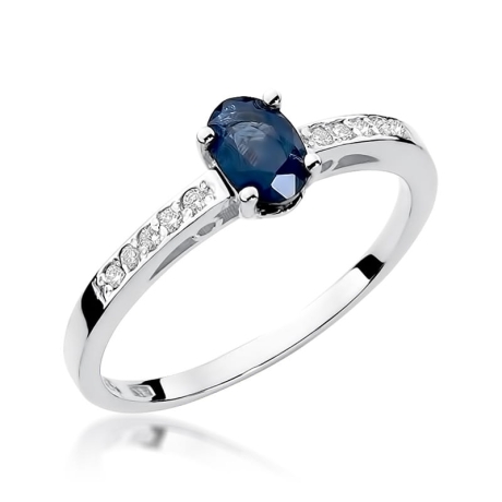 Przejdź do produktu Pierścionek zaręczynowy z białego złota z szafirem i diamentami 0,05ct Fire Of Love 