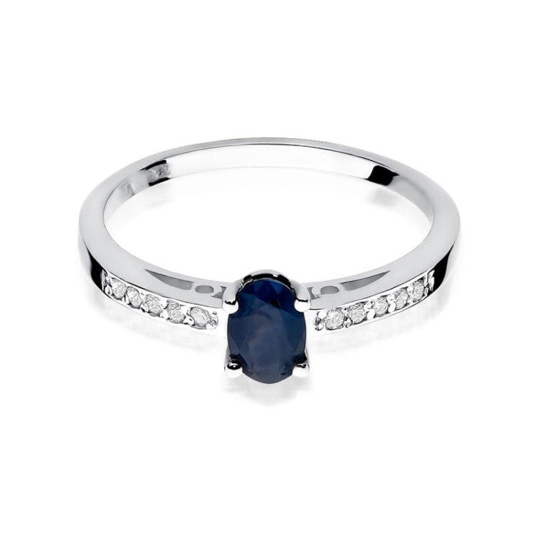 Pierścionek zaręczynowy z białego złota z szafirem i diamentami 0,05ct Fire Of Love