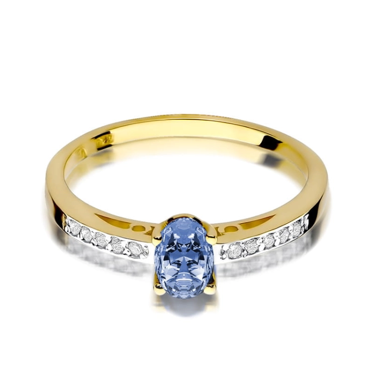 Pierścionek zaręczynowy z żółtego złota z tanzanitem i diamentami 0,05ct Fire Of Love