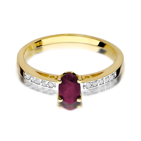 Przejdź do produktu Pierścionek zaręczynowy z żółtego złota z rubinem i diamentami 0,05ct Fire Of Love