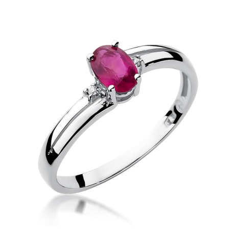 Przejdź do produktu Pierścionek zaręczynowy z białego złota z rubinem i diamentami 0,03ct Fire Of Love