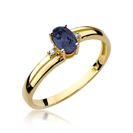 Przejdź do produktu Pierścionek zaręczynowy z żółtego złota z szafirem i diamentami 0,03ct Fire Of Love