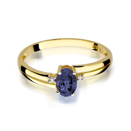 Przejdź do produktu Pierścionek zaręczynowy z żółtego złota z szafirem i diamentami 0,03ct Fire Of Love