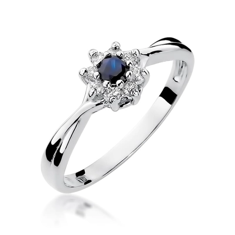 Pierścionek zaręczynowy z białego złota z szafirem i diamentami 0,12ct Fire Of Love