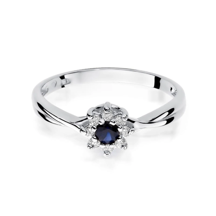 Pierścionek zaręczynowy z białego złota z szafirem i diamentami 0,12ct Fire Of Love