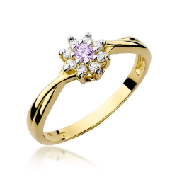 Pierścionek zaręczynowy z żółtego złota z ametystem i diamentami 0,12ct Fire Of Love