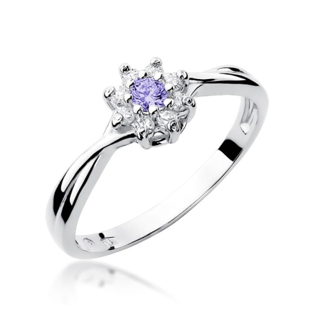 Przejdź do produktu Pierścionek zaręczynowy z białego złota z tanzanitem i diamentami 0,12ct Fire Of Love