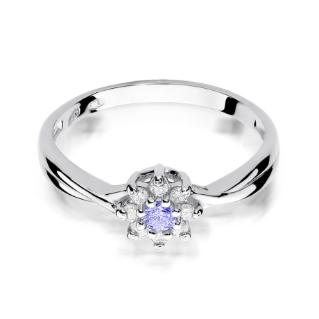 Przejdź do produktu Pierścionek zaręczynowy z białego złota z tanzanitem i diamentami 0,12ct Fire Of Love