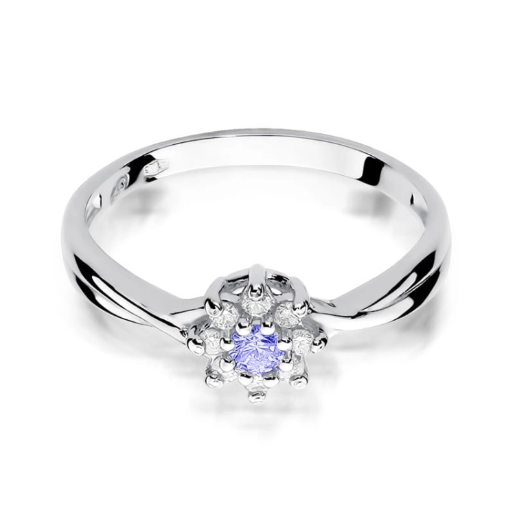 Pierścionek zaręczynowy z białego złota z tanzanitem i diamentami 0,12ct Fire Of Love